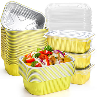 DEAYOU 50 Pack Small Aluminum Pans with Lids, 1.5 LB Heavy Duty Disposable Foil Cake Baking Tins, Bread Loaf Pans Takeout Food Containers for Leftover, Meal Prep, Freezer, 6.3" x 4.4" x 2.1", 24oz 🍁 All In One Marketplace Canada