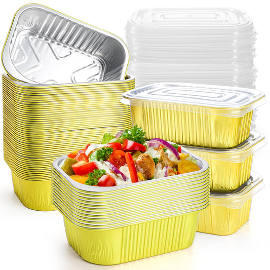 DEAYOU 50 Pack Small Aluminum Pans with Lids, 1.5 LB Heavy Duty Disposable Foil Cake Baking Tins, Bread Loaf Pans Takeout Food Containers for Leftover, Meal Prep, Freezer, 6.3" x 4.4" x 2.1", 24oz 🍁 All In One Marketplace Canada