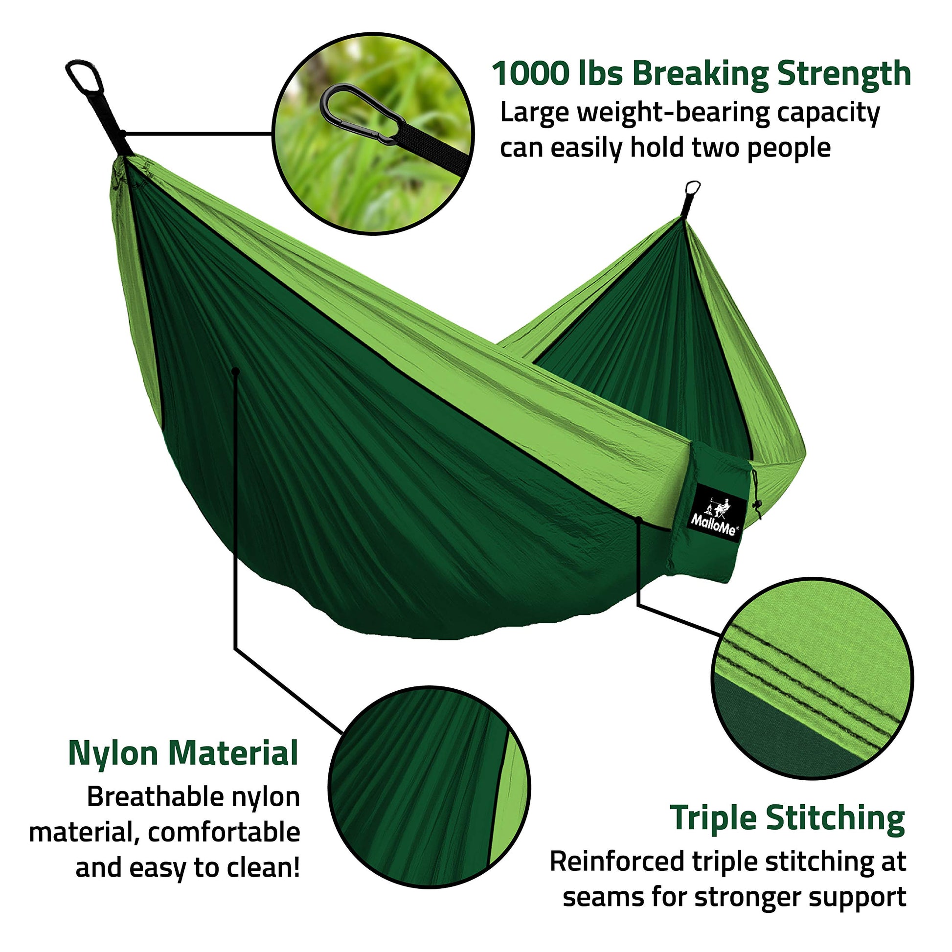 MalloMe Camping Hammock with Straps - Portable Outdoor Hammock for Adults, Kids - Single Hamac - 1 Person Hammocks - Tree Hamac Swing with Accessories - Hamock Tent for Travel - Hammocks for Outside