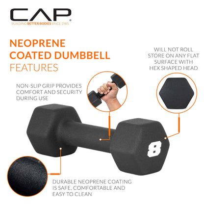 CAP Barbell Neoprene Dumbbell Weights, 8 lb Pair, Black