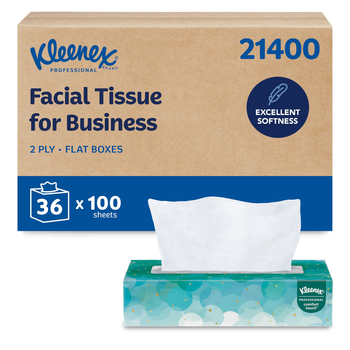 Kleenex Professional Facial Tissue, Bulk (21400), 2-ply, White, Flat Boxed Format for Business (100 tissues/Box, 36 Boxes, 3,600 Sheets/case)