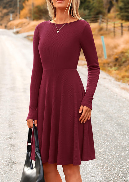 PRETTYGARDEN Women's Fall Casual Long Sleeve Short Dress Wine Red,M 🍁 All In One Marketplace Canada