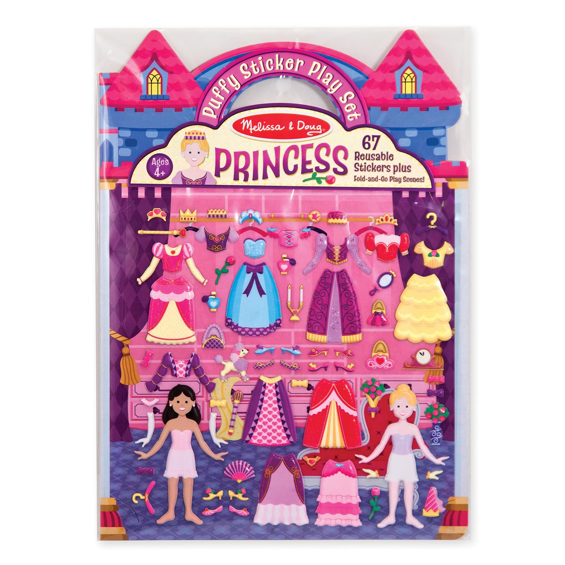 Melissa & Doug Puffy Sticker Play Set – Princess, 67 Reusable Stickers with 2 Fold-Out Scenes, Restickable Fashion Activity Book, Mess Free Travel Toys for Kids Ages 4+ Melissa & Doug