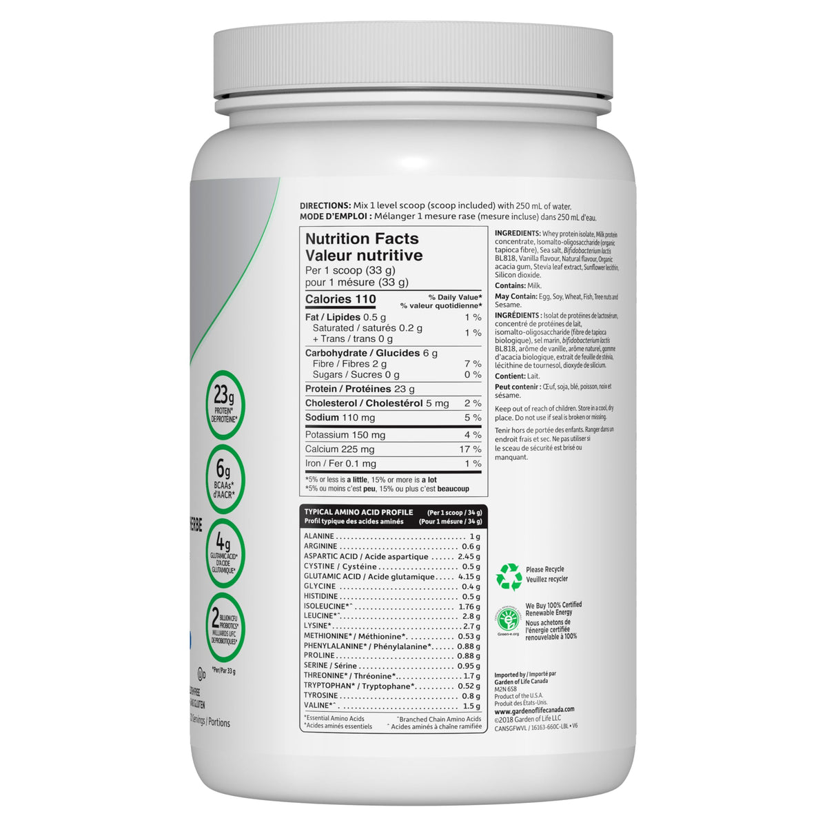 Garden of Life Sport Certified Grass Fed Whey, Vanilla, 640g