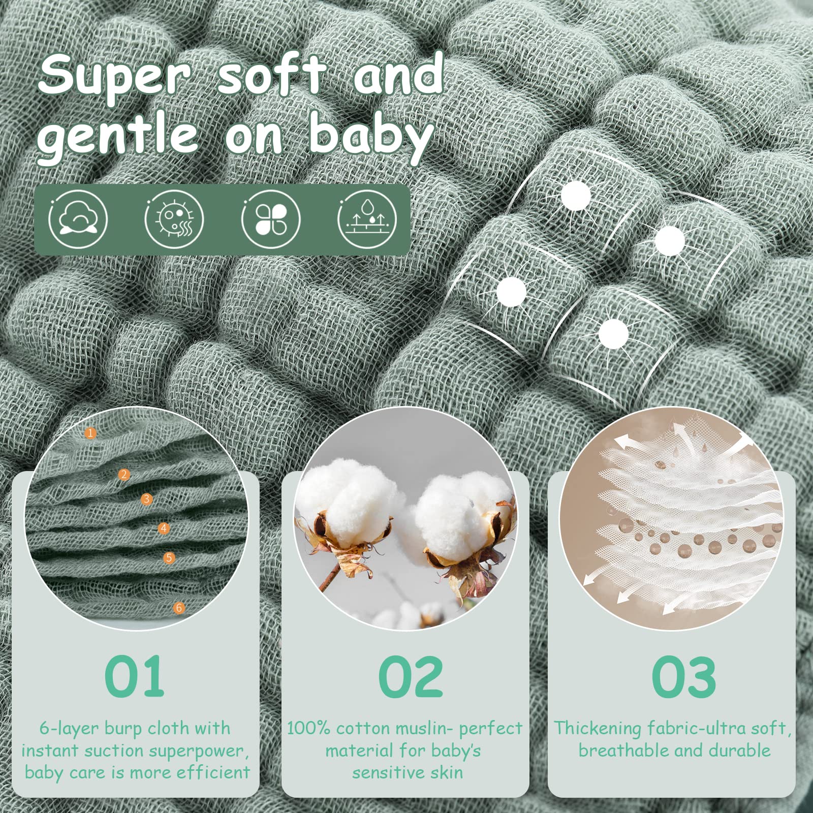 Looxii Muslin Burp Cloths 6 Pack 100% Cotton Muslin Cloths Large 20''x10'' Extra Soft Absorbent Burping Cloth for Baby Boys and Girls (Multicolor)