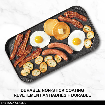 Starfrit The Rock 50x28cm (19.7" x 11") Non-Stick Reversible Grill & Griddle - Durable Forged Aluminum - Oven Safe - PFOA Free - Easy to Clean - Black - Available at All In One Marketplace Canada