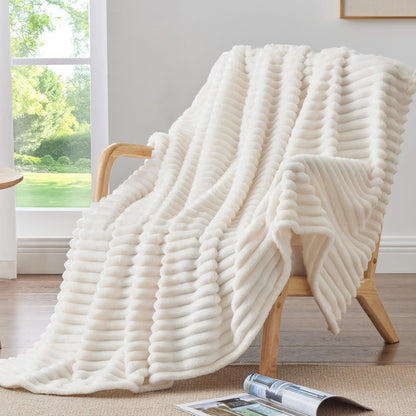 BEDELITE Fuzzy Throw Blankets Room Decor - Soft Cozy Fluffy Fleece Plush Warm Blanket, Cream White for Couch Sofa Bed, Bedroom Living Room Decor, Couverture, Gifts for Women Men Friends, 50"x60"
