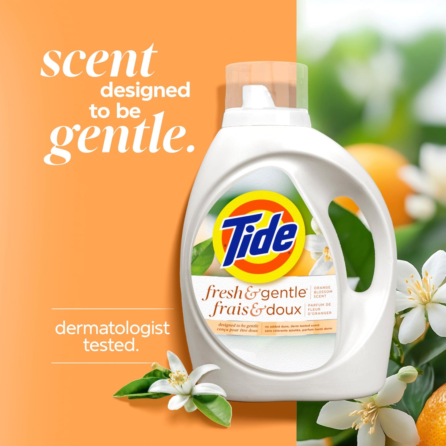 Tide Fresh & Gentle liquid laundry detergent, 100 Loads, Orange Blossom Scent, Gentle laundry soap with nature inspired freshness, 3.9 L Tide