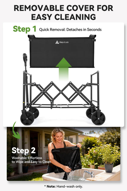 Hikenture Wagon Cart Foldable, Ultra-Compact Small Utility Folding Wagon, Heavy Duty Grocery Cart with All-Terrain Wheels, Portable Collapsible Wagon for Garden, Beach, Shopping, Camping, Sports