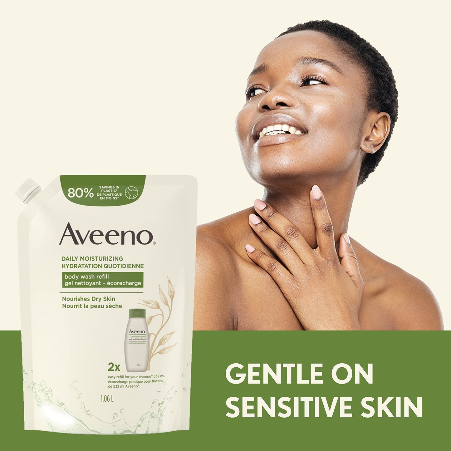 Aveeno Daily Moisturizing Body Wash for Dry & Sensitive Skin with Prebiotic Oat, Hydrating Oat Body Wash Nourishes Dry Skin & Gently Cleanses, Light Fragrance, Sulfate-Free, 1.06L, Refill Pack 🍁 All In One Marketplace Canada