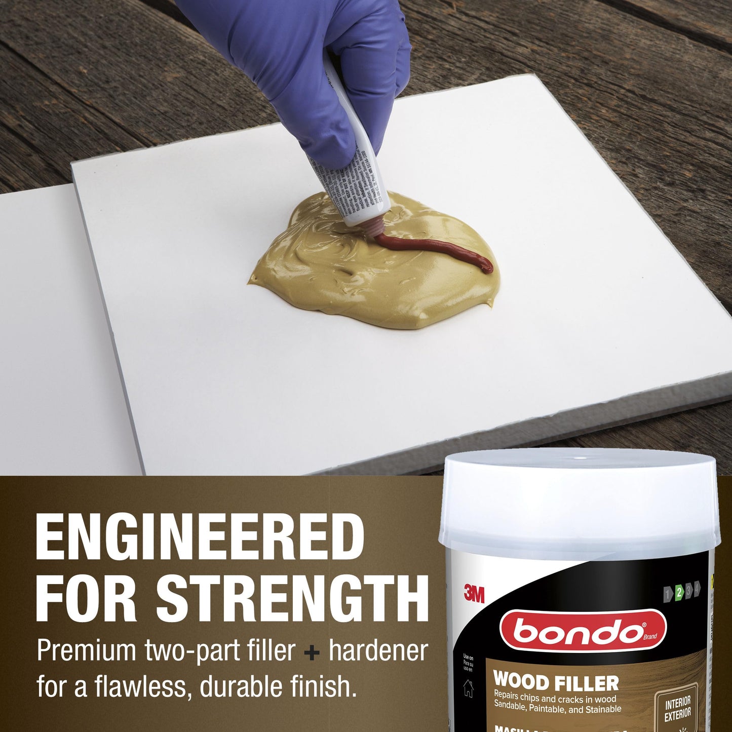 Bondo Wood Filler 12 oz with Hardener 0.5 oz, Repairs Chips and Cracks in Wood, Sandable, Paintable, and Stainable 3M