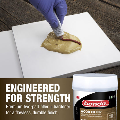 Bondo Wood Filler 12 oz with Hardener 0.5 oz, Repairs Chips and Cracks in Wood, Sandable, Paintable, and Stainable 3M