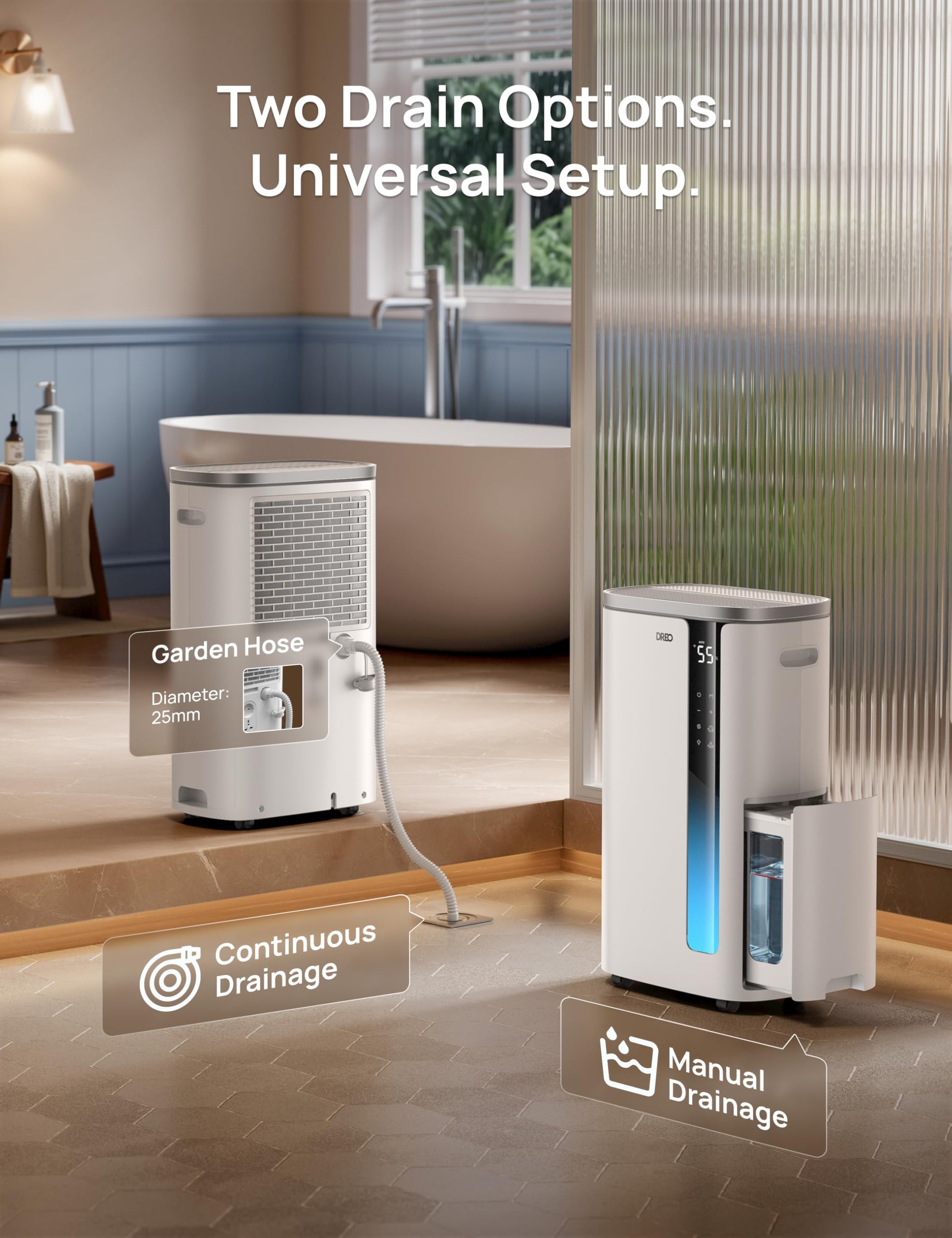 DREO 73 Pint Smart Dehumidifiers for Basements, Energy Star 6.0 Dehumidifier, Quiet 41dB, Auto Humidity Control, 3 Fan Speeds, 24H Timer, with Drain Hose, for Home up to 2000 Sq Ft, Bathroom & Bedroom DREO