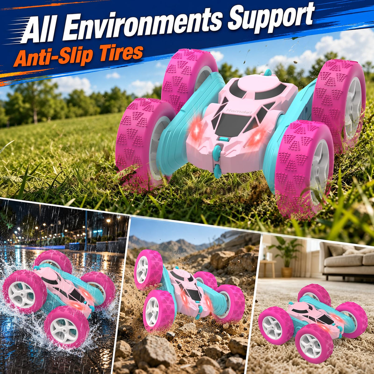 Hamdol Pink Remote Control Car for Girls, Double-Sided RC Stunt Car with LED Headlights, Rechargeable 4WD Electric Toy Vehicle, Princess Gift for 6–12 Year Old Girls, Birthday & Christmas Toy 🍁 All In One Marketplace Canada