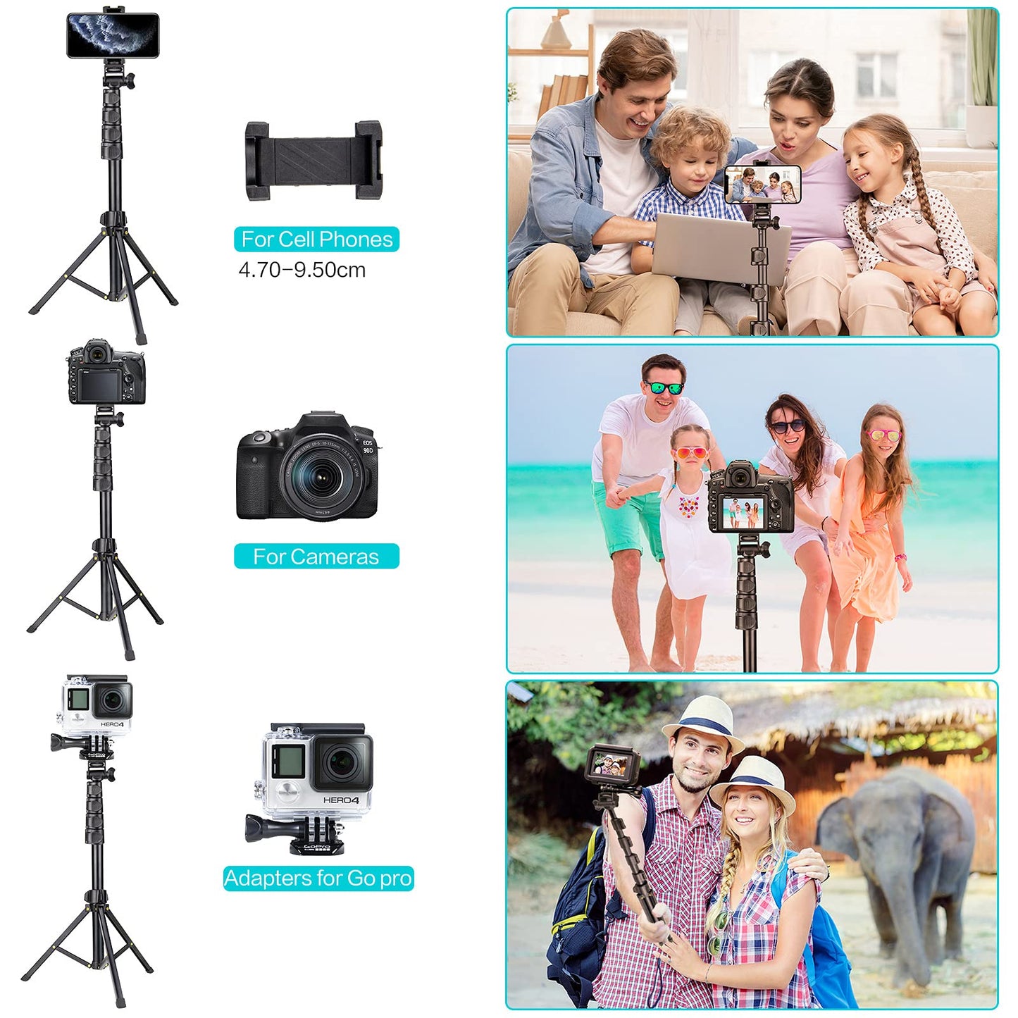 YOTOCversion 1.7 Meter/67 inch Phone Tripod Stand & Bluetooth Selfie Stick Tripod, Cellphone Tripod with Bluetooth Remote, Compatible with iPhone 16/15/14/13/12/12 pro/11/11pro/8