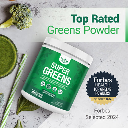 Nested Naturals Super Greens Powder - Organic Daily Greens Superfood Powder w/ 20+ Whole Foods, Spirulina, Wheat Grass & Barley Grass - Probiotics, Fiber & Enzymes - USDA Certified Organic, Original Flavour, 30 Servings - Available at All In One Marketplace Canada