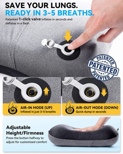 Hikenture Camping Pillow with Removable Cover - Ultralight Inflatable Pillow for Neck Lumber Support - Upgrade Backpacking Pillow - Washable Travel Air Pillows for Camping, Hiking, Backpacking (Black)