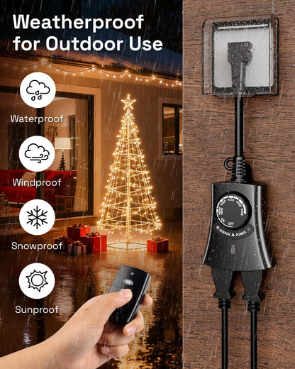 HBN Outdoor Light Timer Waterproof, Weatherproof Photocell Dusk to Dawn Light Sensor Timer with Remote Control, 2/4/6/8 Countdown Timer, 2 Grounded Outlet for Christmas Lights，1875W 15A 1/2HP 🍁 All In One Marketplace Canada