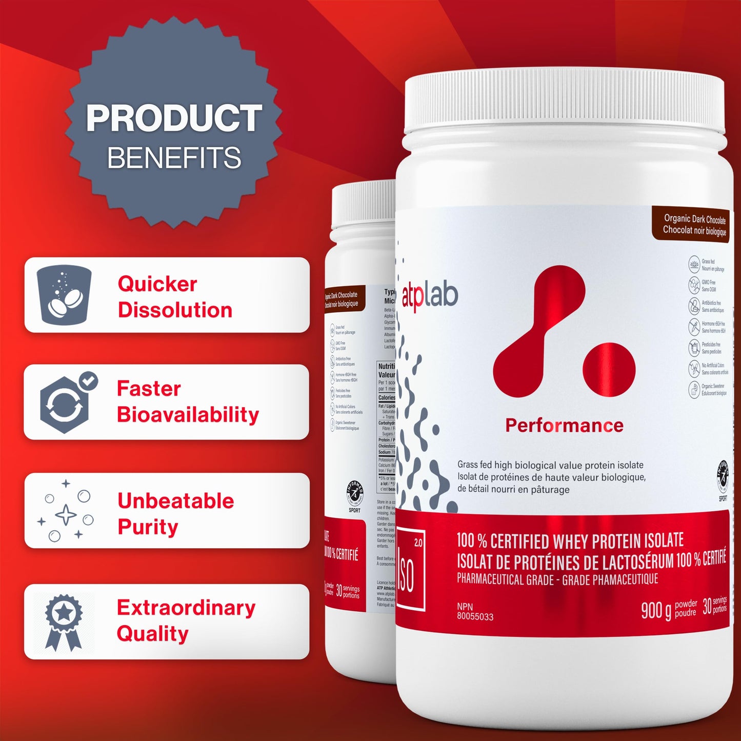 ATP LAB ISO 900g Whey Protein Isolate Powder – Chocolate – 30 Servings