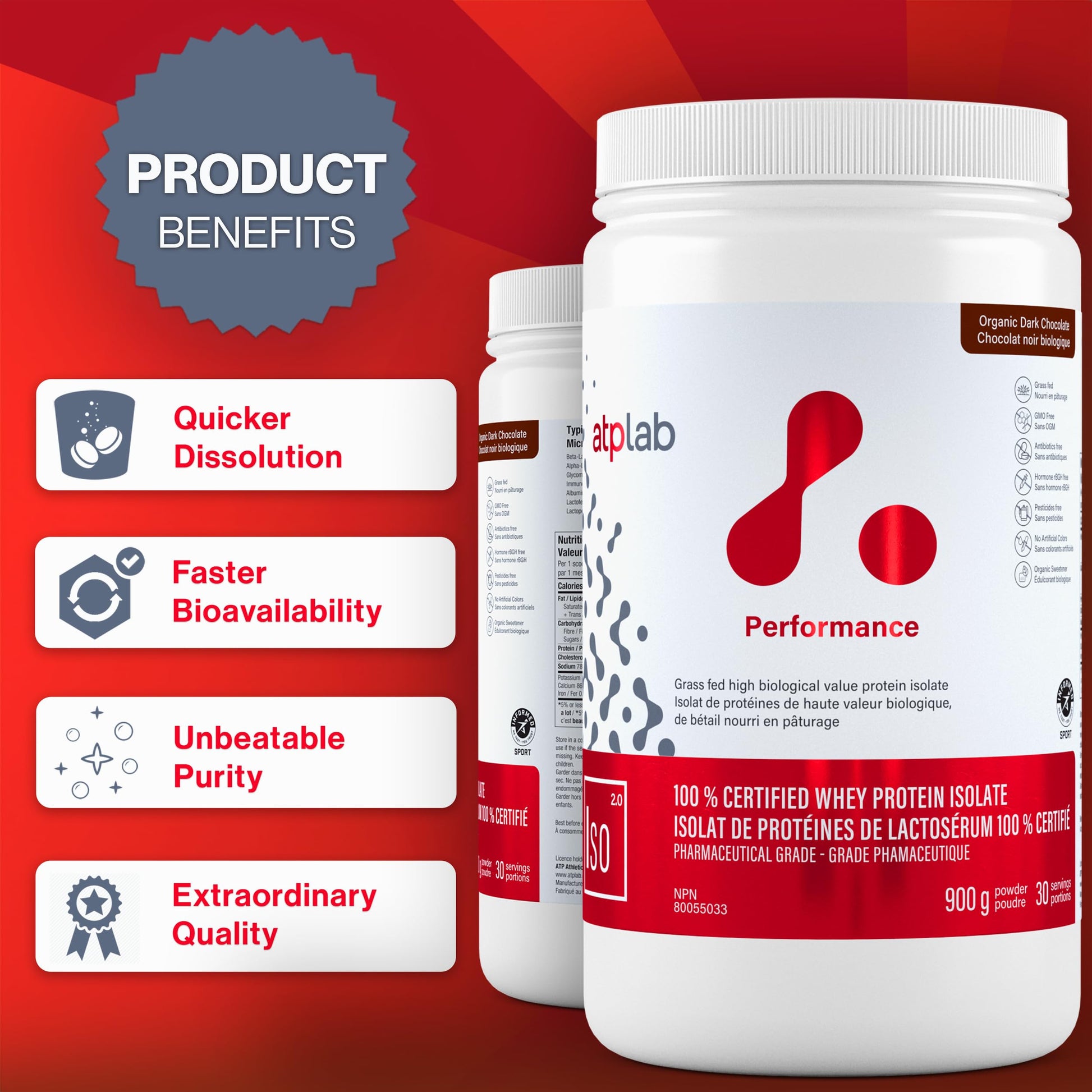 ATP LAB ISO 900g Whey Protein Isolate Powder – Chocolate – 30 Servings