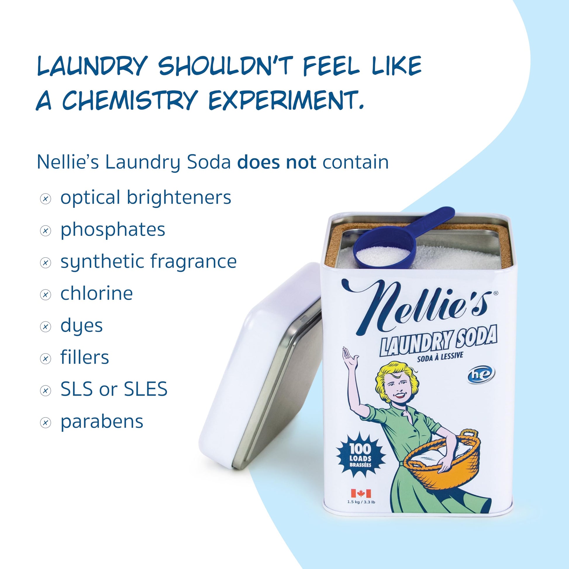 Nellie's Laundry Soda - Concentrated Laundry Detergent Powder - 100 Load - Gentle on Skin and Environment - Fragrance-Free - Made in Canada - Available at All In One Marketplace Canada
