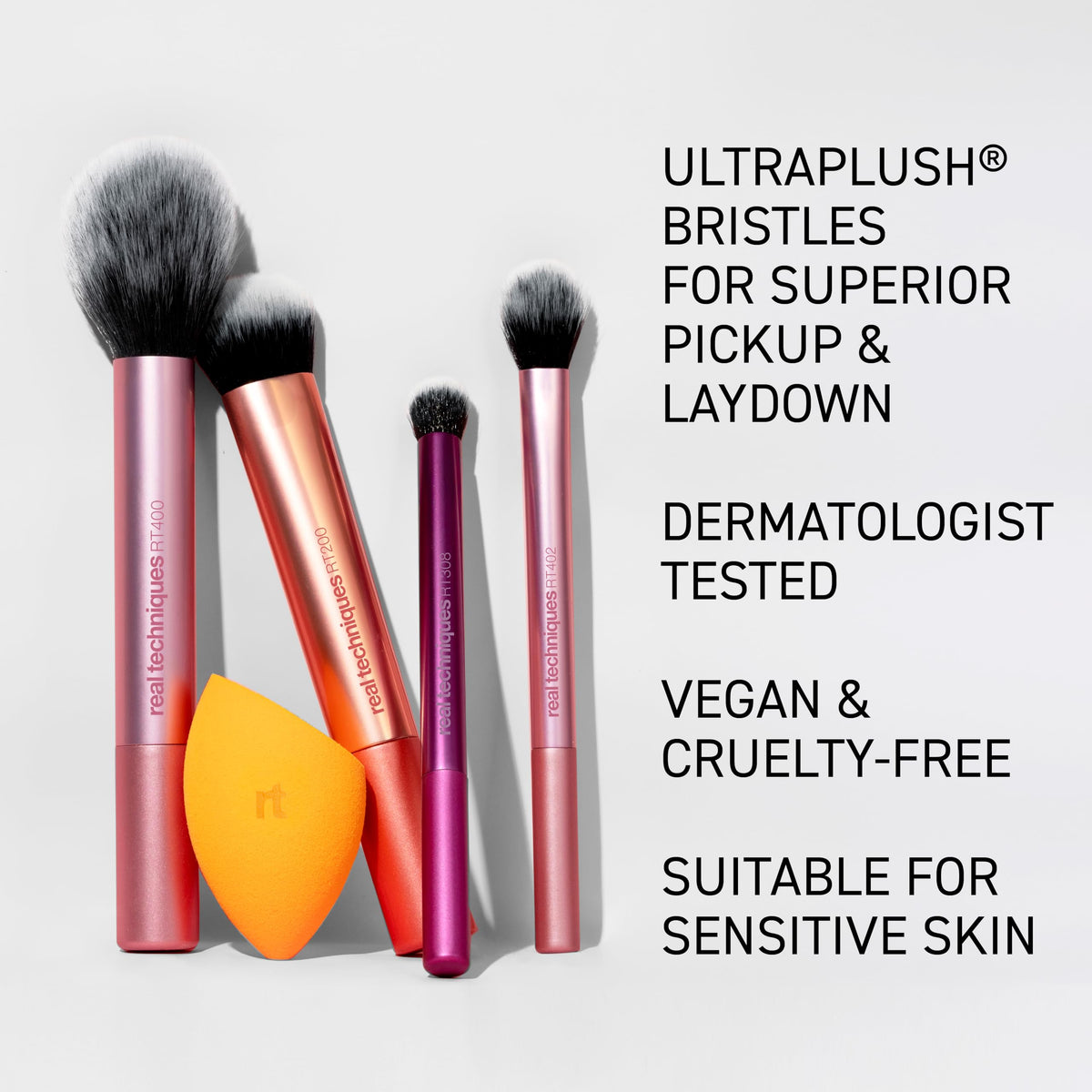 Real Techniques Makeup Brush Set with 2 Sponge Blenders for Eyeshadow, Foundation, Blush, and Concealer, Set of 6