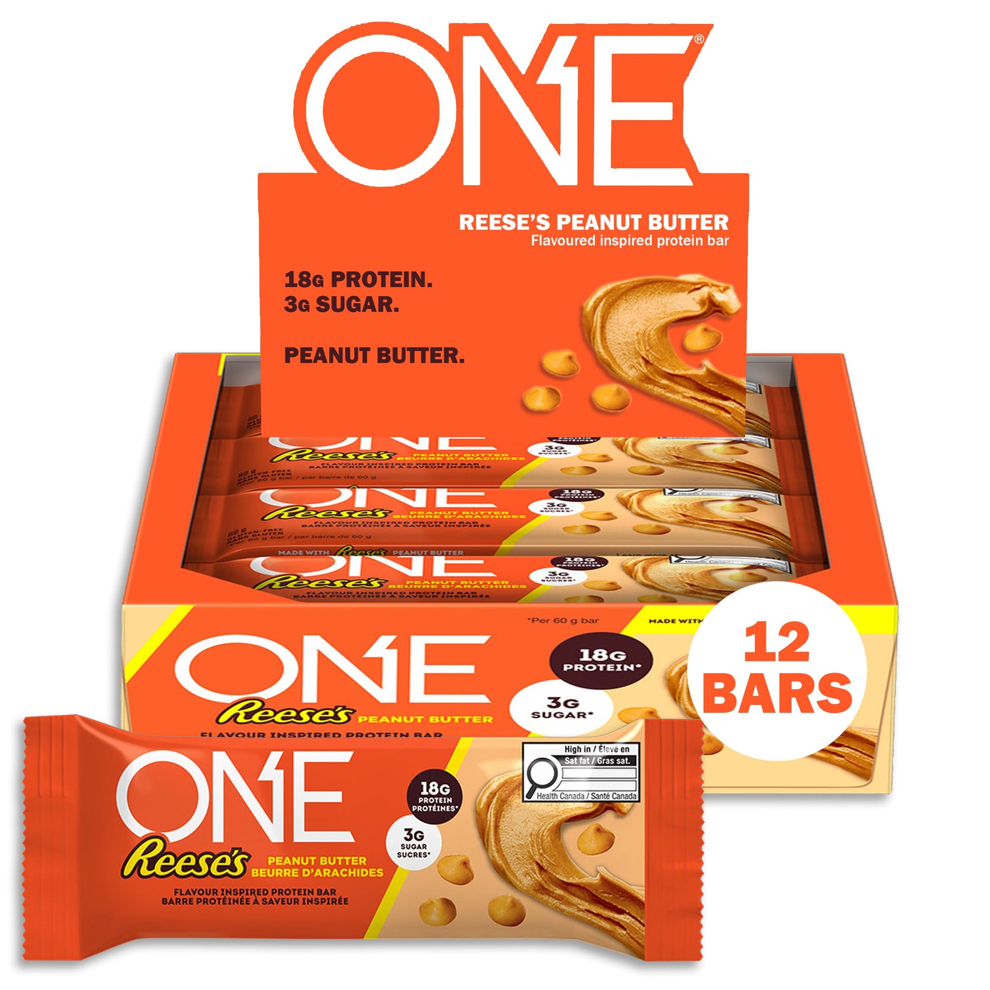 ONE Reese's Peanut Butter Protein Bars - 18g Protein, 3g Sugar, Gluten Free (12 Pack)