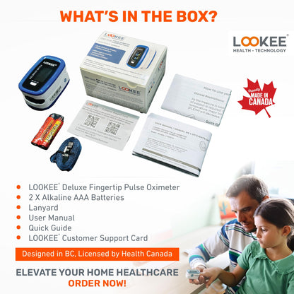 LOOKEE LK50D1 Deluxe Fingertip Pulse Oximeter | Proudly Canadian Finger SpO2 Blood Oxygen Monitor with Auto Rotate OLED Display, Plethysmograph & Pulse Graph | Blue - Available at All In One Marketplace Canada