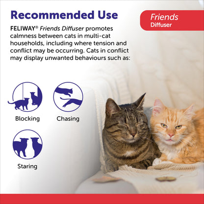 FELIWAY Friends Diffuser Refill, Promotes harmony between cats in multi-cat households, VHP Registered NN.X7C2, includes 1 Refill, Lasts 30 Days, Cat Calming Pheromones, 48ml