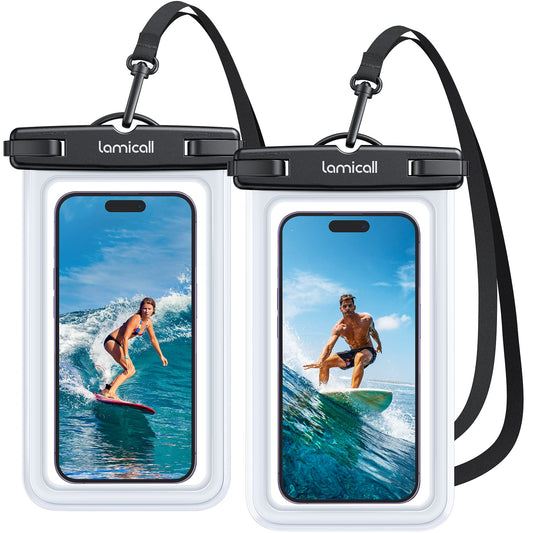 Lamicall Waterproof Phone Pouch Dry Bag with Lanyard - 2 Pack IPX8 [Easy Lock & Heavy Duty] Water Proof Cell Phone Case for iPhone 15 16 17 Pro Max, Samsung Galaxy S24 S25 Ultra, All 4-7" Cellphones