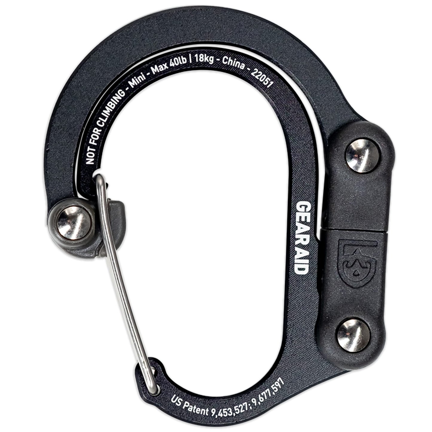 GEAR AID HEROCLIP Carabiner Gear Clip and Hook (Medium) for Camping, Backpack, and Garage Organization, Stealth Black Gear Aid