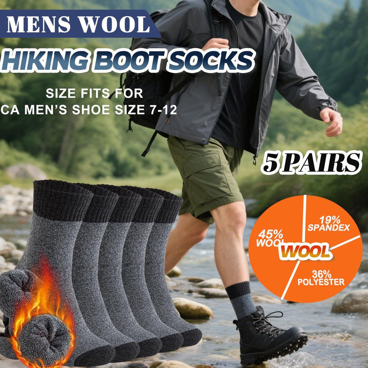 VoJoPi Mens Thermal Socks 5 Pairs Warm Wool Winter Thick Crew Socks for Men 🍁 All In One Marketplace Canada