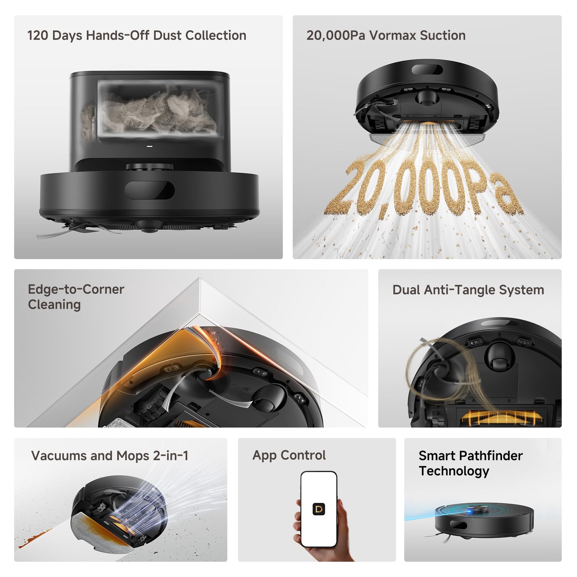 DREAME D20 Air Plus Robot Vacuums and mop, 20,000Pa Suction, Self-Emptying dreame