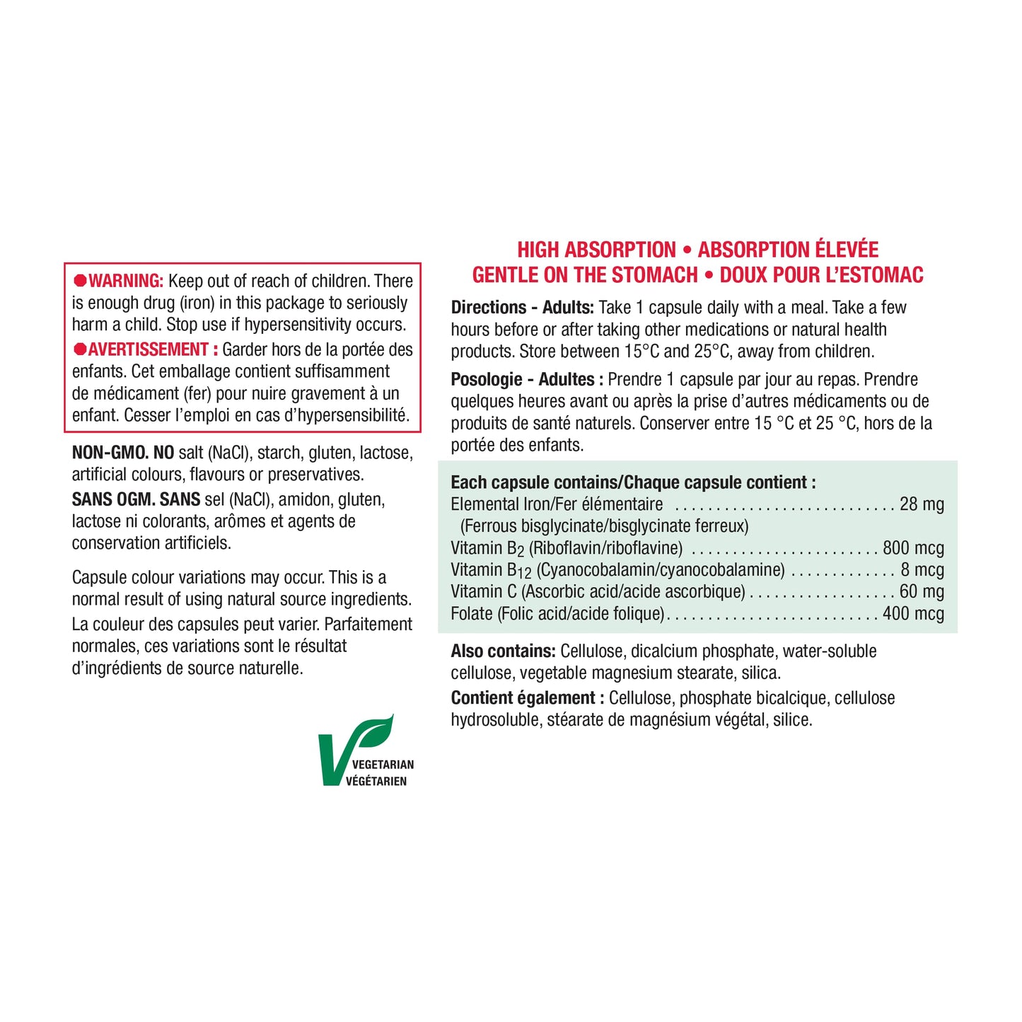 Jamieson Iron 28 mg, with Folic Acid, Vitamin B2, Vitamin B12, and Vitamin C, Helps Prevents Iron Deficiency, Provides Superior Absorption, and Gentle on the Stomach. Non-GMO, Gluten-Free, 150 Vegetarian Capsules