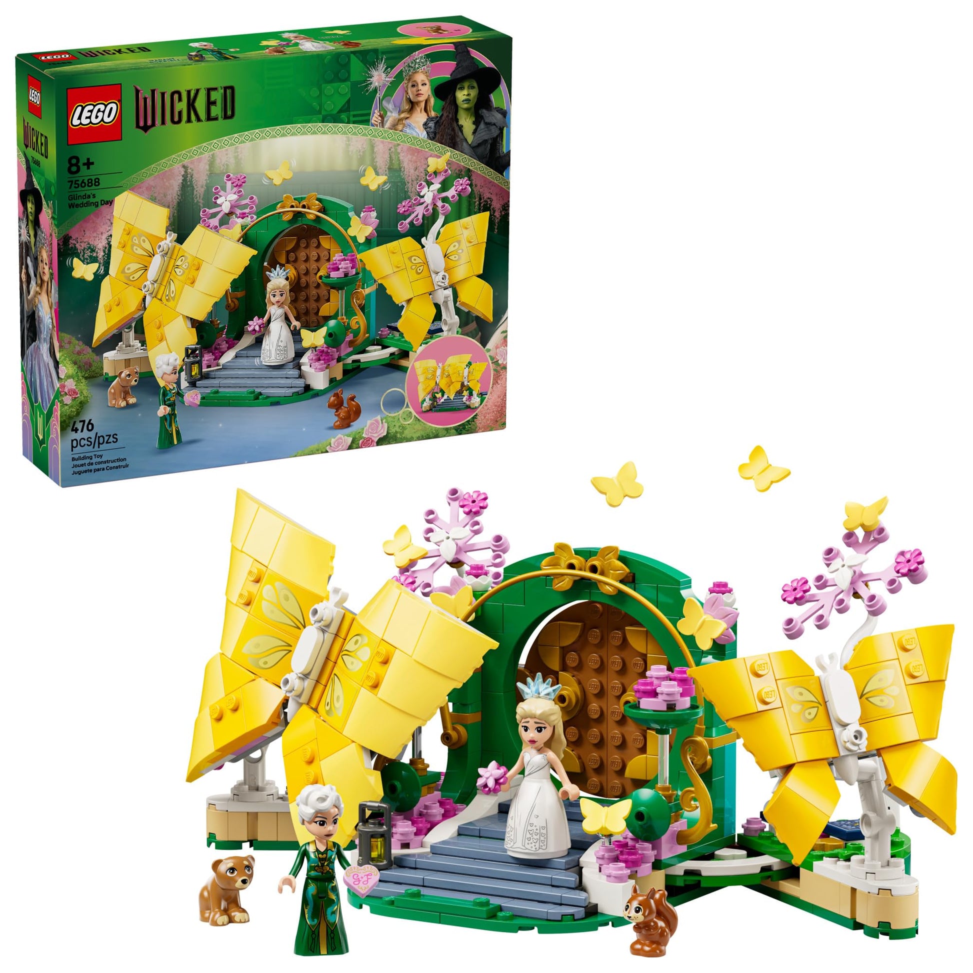 LEGO Wicked Glinda's Wedding Day Building Toy - Pretend Playset with 2 Minidolls, 2 Animal Toy Figures, & 2 Poseable Butterflies - Building Blocks for Kids, Ages 8+ - Gift for Girls & Boys - 75688 LEGO