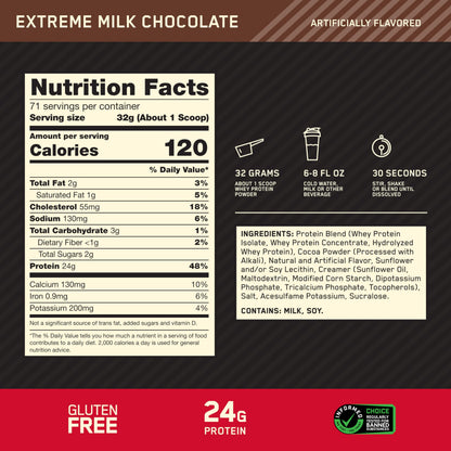 Optimum Nutrition Gold Standard 100% Whey Protein Powder, 2.270g - Extreme Milk Chocolate - 70 servings (packaging may vary)