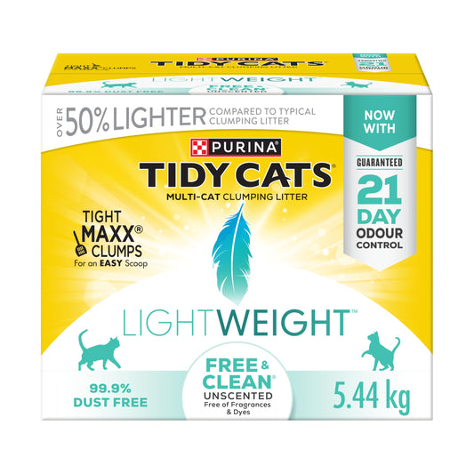 Tidy Cats Free & Clean Cat Litter, LightWeight Unscented Multi-Cat - 5.44 kg Box
