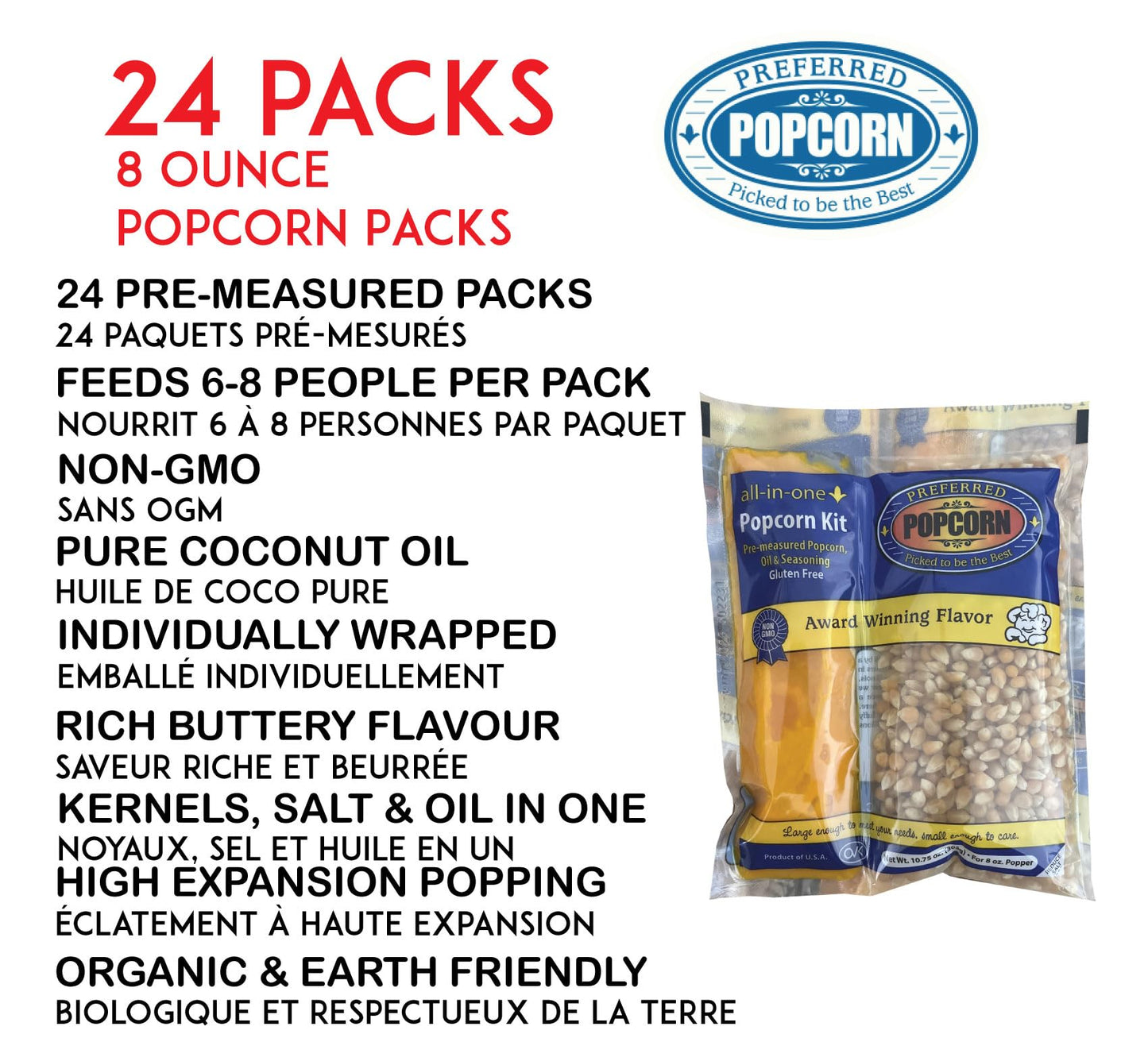 Preferred Popcorn 8oz All-in-One Butter Flavored Popcorn Kit - 24 Pack Case for Theatre Machines