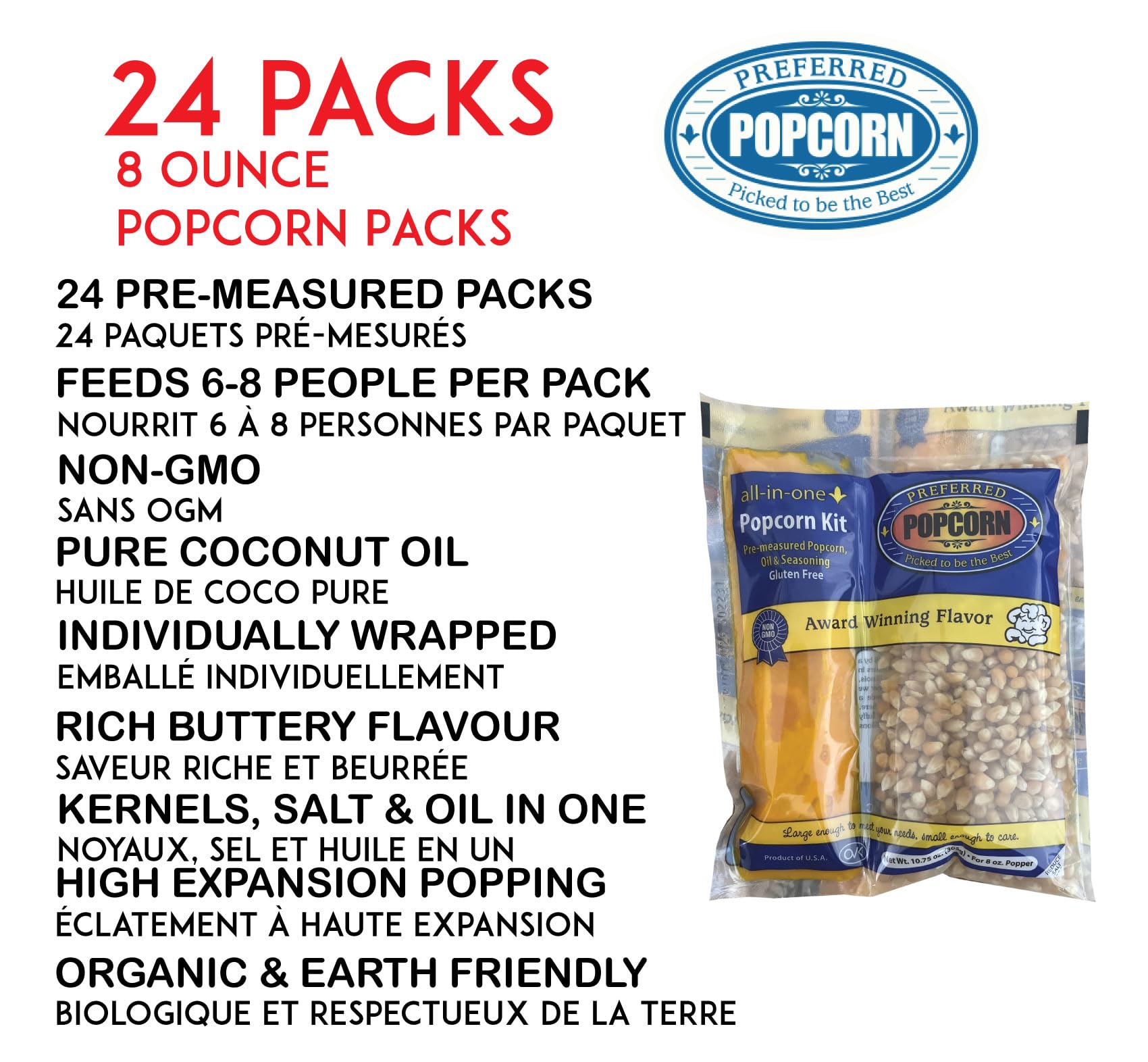 Preferred Popcorn 8oz All-in-One Butter Flavored Popcorn Kit - 24 Pack Case for Theatre Machines