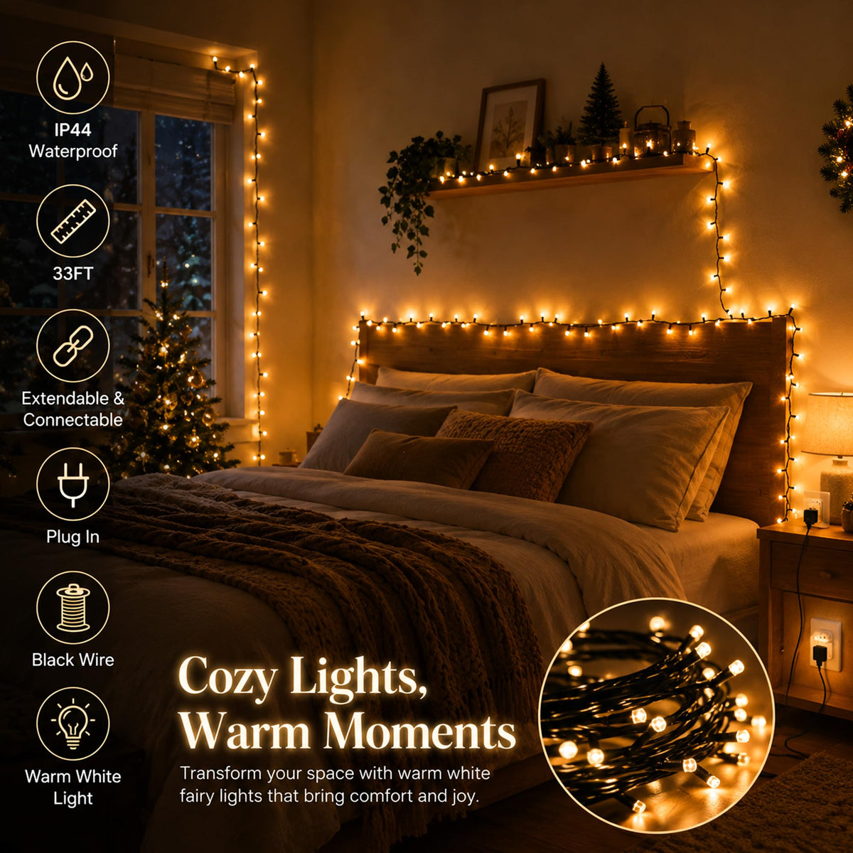 33ft 100 LED Plug in Black Wire Glow Warm White Christmas String Lights 🍁 All In One Marketplace Canada