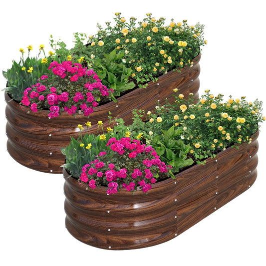 SnugNiture Galvanized Raised Garden Bed Outdoor, 2 Pcs 4x2x1ft Oval Metal Planter Box for Planting Plants Vegetables, Brown - Available at All In One Marketplace Canada