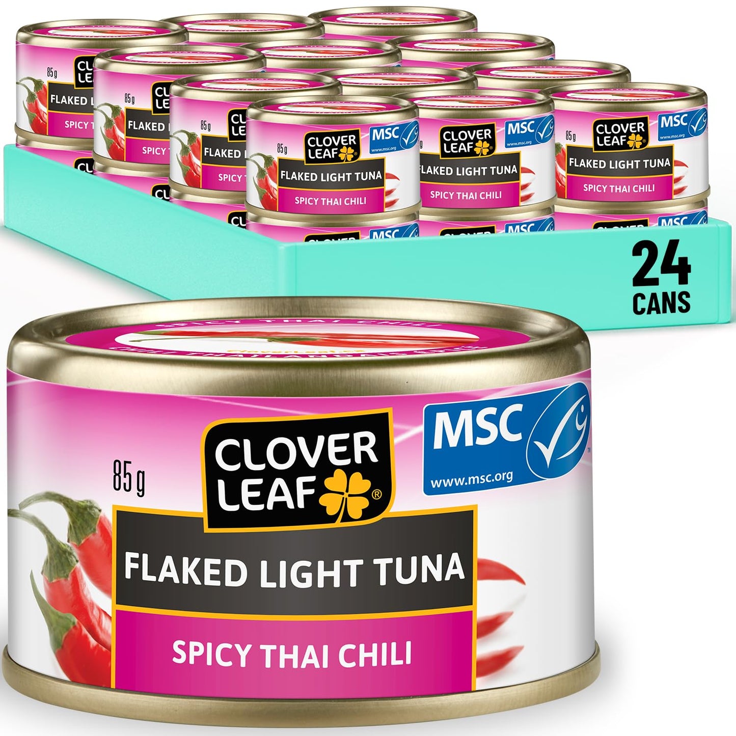 Clover Leaf Spicy Thai Chili Tuna - 15g Protein per Serving - 85g Cans, 24 Pack