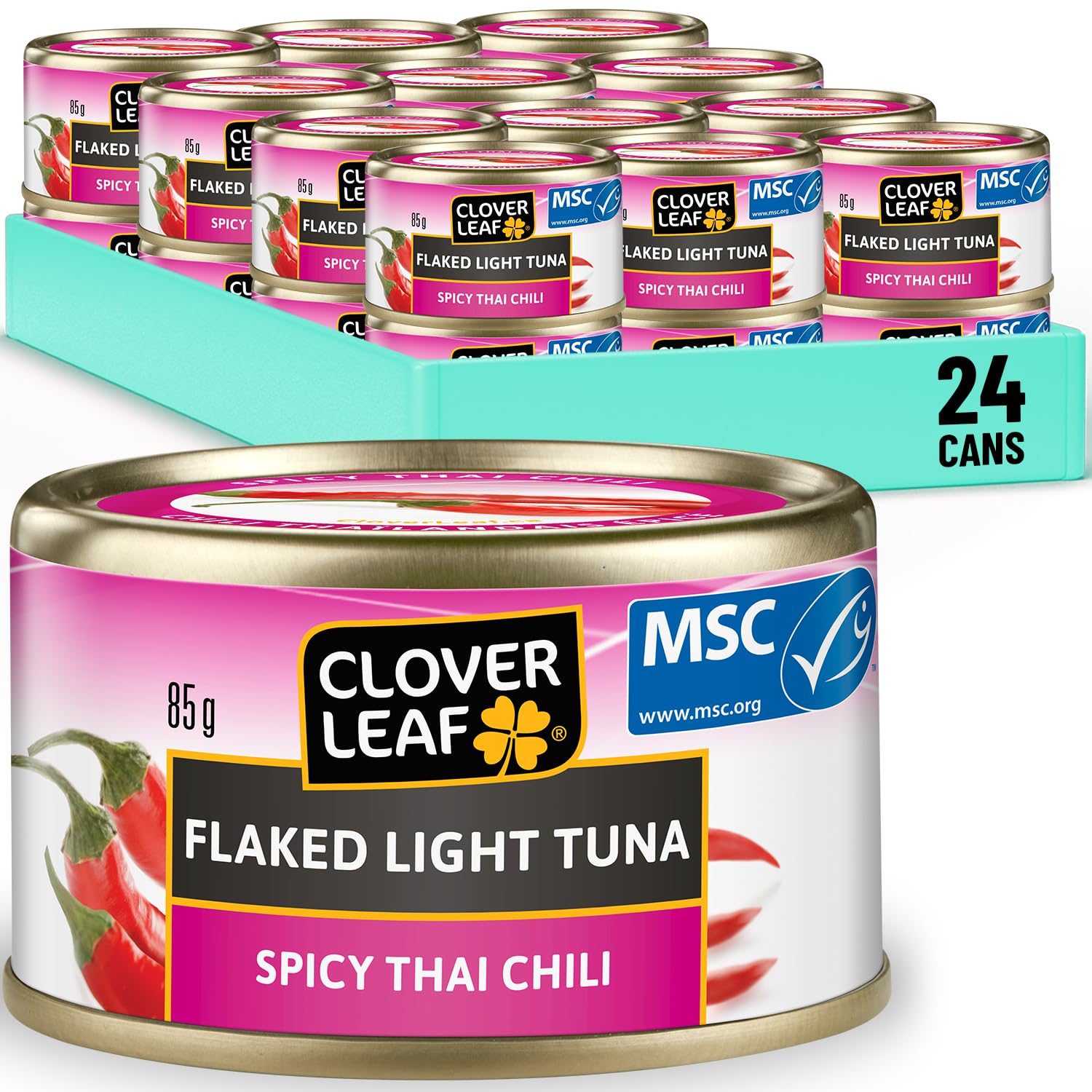 Clover Leaf Spicy Thai Chili Tuna - 15g Protein per Serving - 85g Cans, 24 Pack
