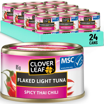 Clover Leaf Spicy Thai Chili Tuna - 15g Protein per Serving - 85g Cans, 24 Pack
