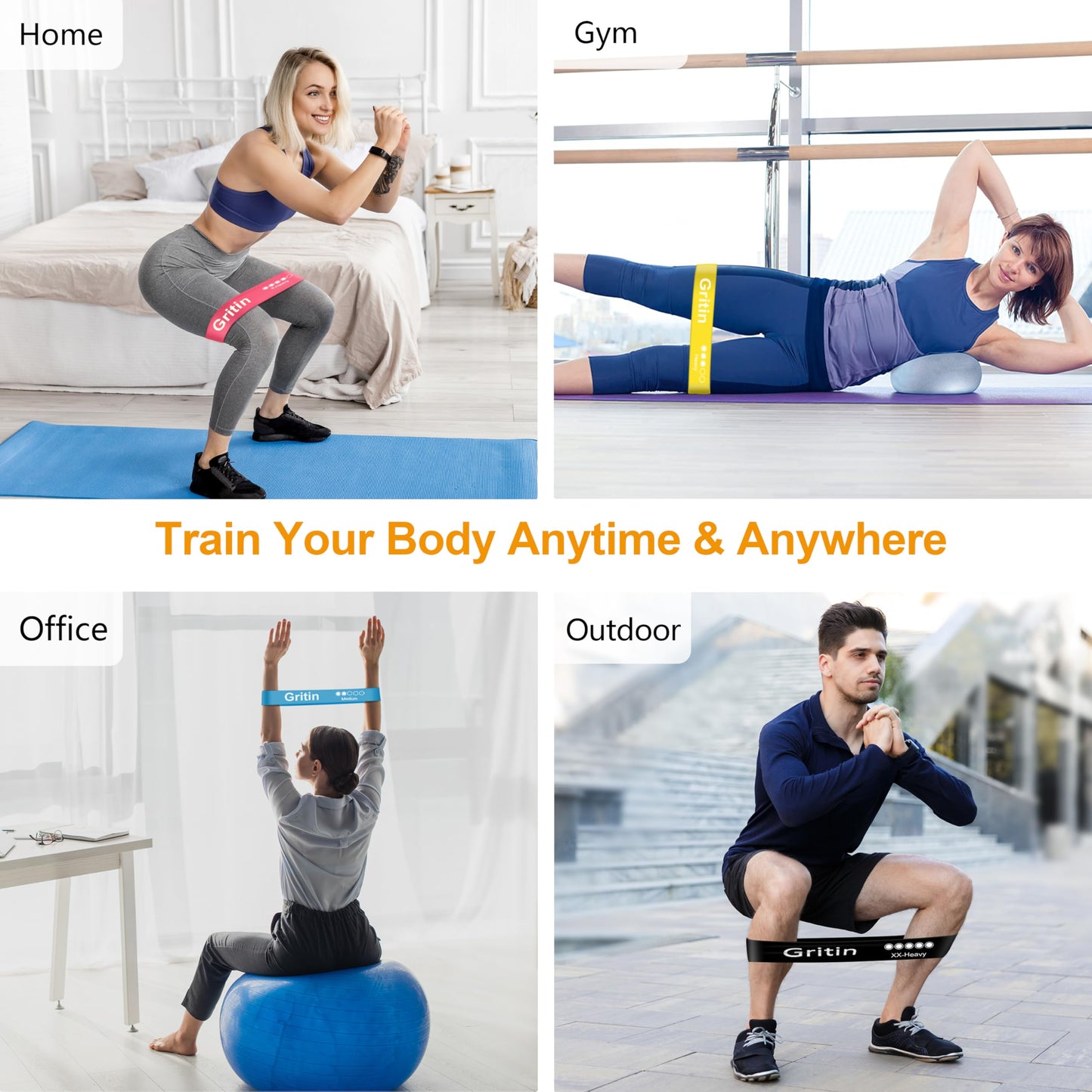 Gritin Resistance Bands, Set of 5 Skin-Friendly Resistance Exercise Band
