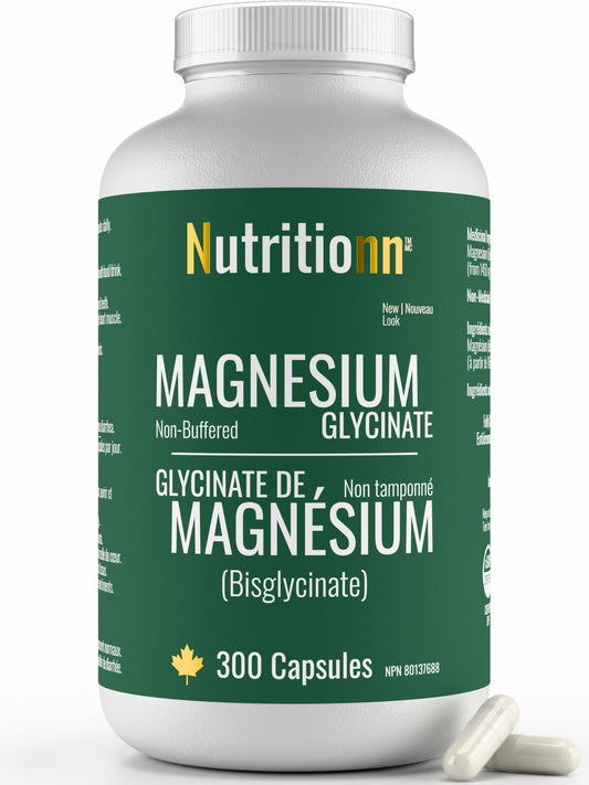 Magnesium Glycinate 200 mg Capsules (Elemental) from Non-Buffered Fully Chelated 100% Magnesium Bisglycinate - 300 Max-Capacity High-Absorption Capsules - Made in Canada - Nutritionn