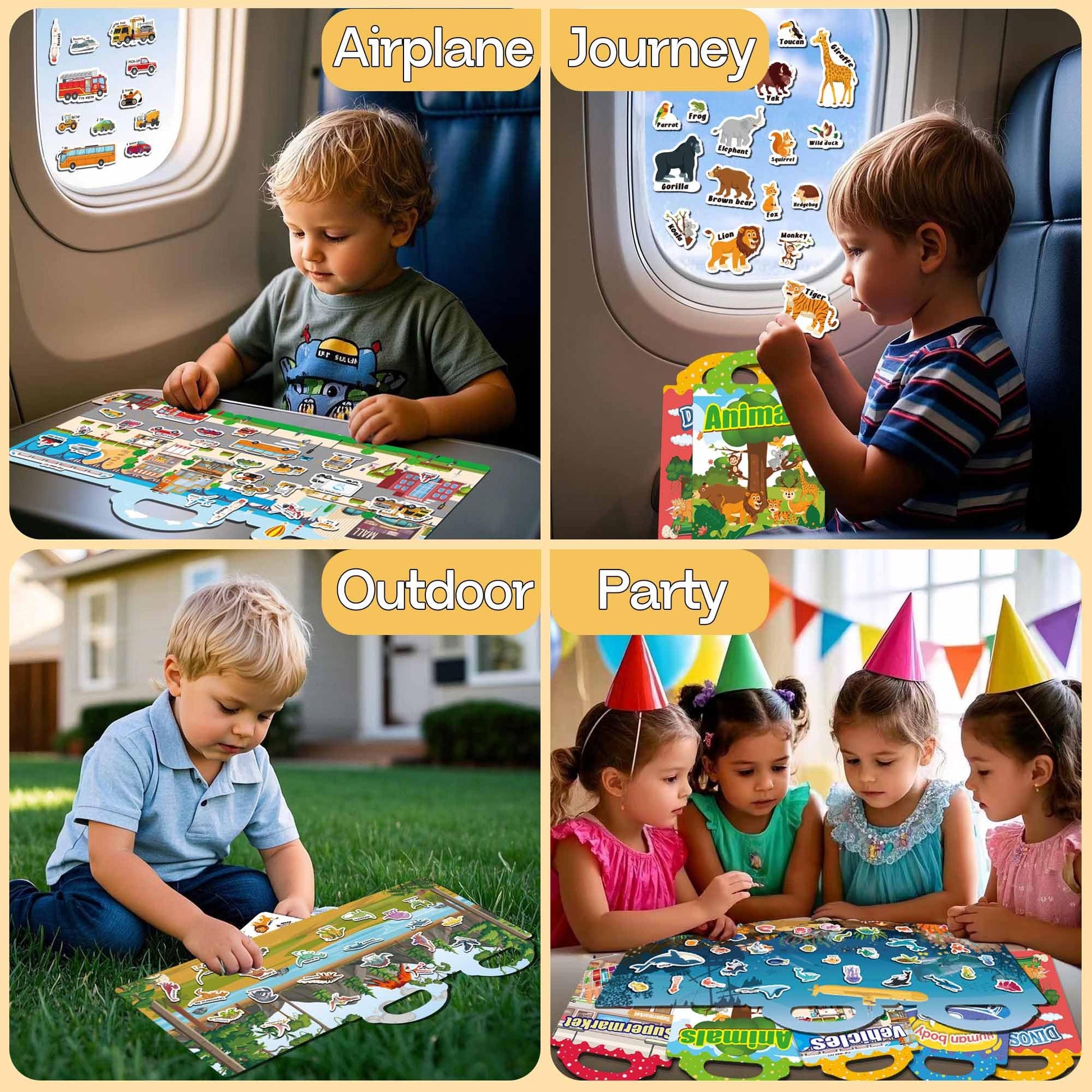 iGetooy Reusable Sticker Book, 6 Sets Sticker Book for Kids, Jelly Stickers for Kids, Vehicles, Animals, Ocean, Dinosaurs, Supermarket, Human Body - Available at All In One Marketplace Canada