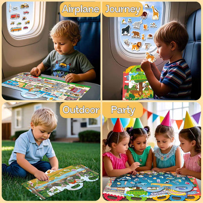 iGetooy Reusable Sticker Book, 6 Sets Sticker Book for Kids, Jelly Stickers for Kids, Vehicles, Animals, Ocean, Dinosaurs, Supermarket, Human Body - Available at All In One Marketplace Canada