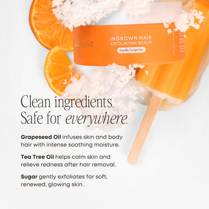 Bushbalm Ingrown Hair and Razor Bumps 2-Step Routine - Moisturize and Calm - Ingrown Hair Oil (30 ml) and Exfoliating Scrub (236 ml) - Vanilla Tangerine - Available at All In One Marketplace Canada