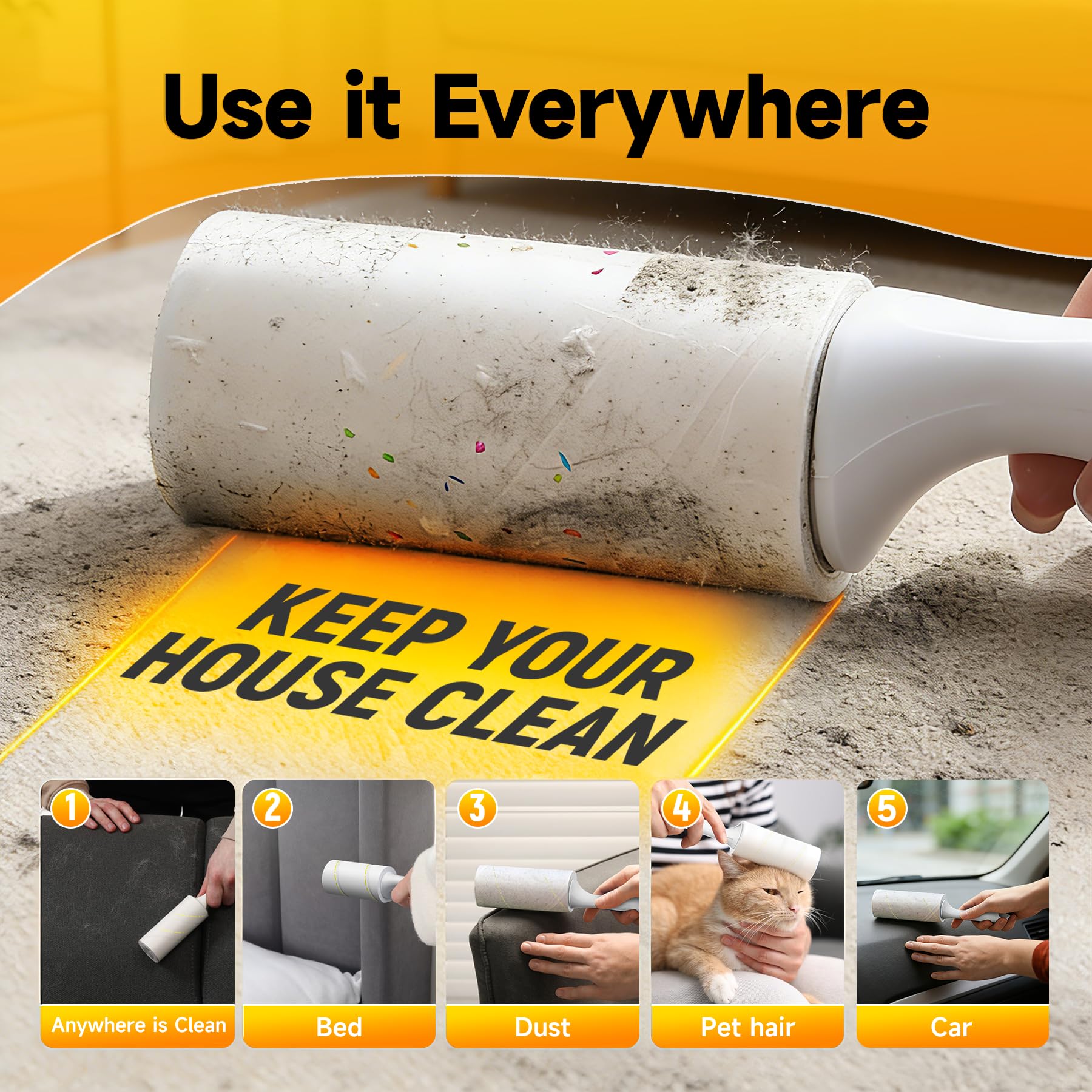 Lint Roller for Pet Hair Extra Sticky, 800 Sheets with 4 Durable Handles and Strong Paper Refills, Pet Hair Roller for Dogs and Cats, Lint Remover for Clothes, Carpet, and Furniture